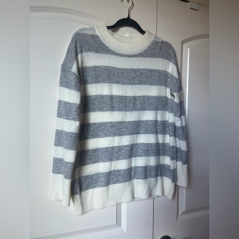Bécool soft striped sweater. US S/M. In grey and cream. - Picture 3 of 5